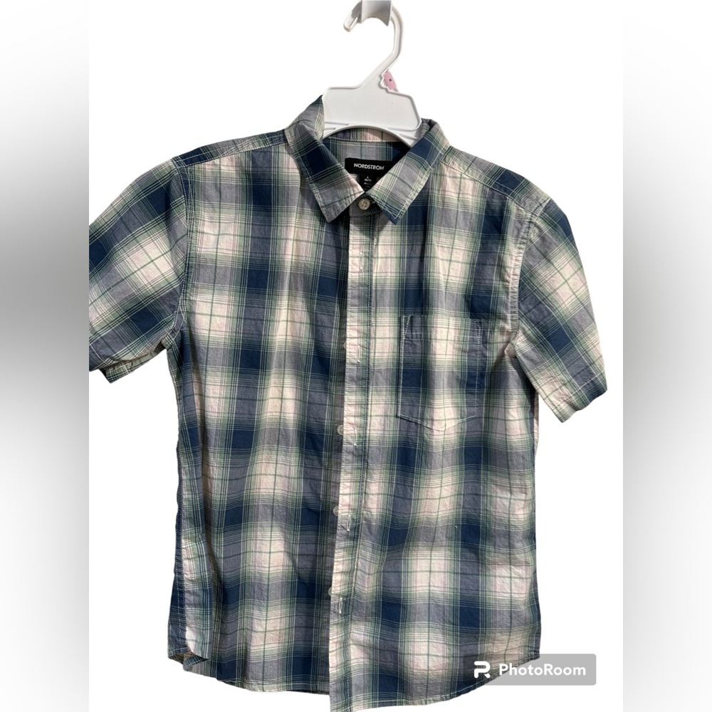Nordstrom Boys Plaid Short Sleeve Button Down Shirt| Size: L 10/12